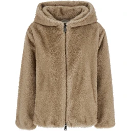 Beige jacket with front closure and long sleeves in fabric. Color beige. Women.