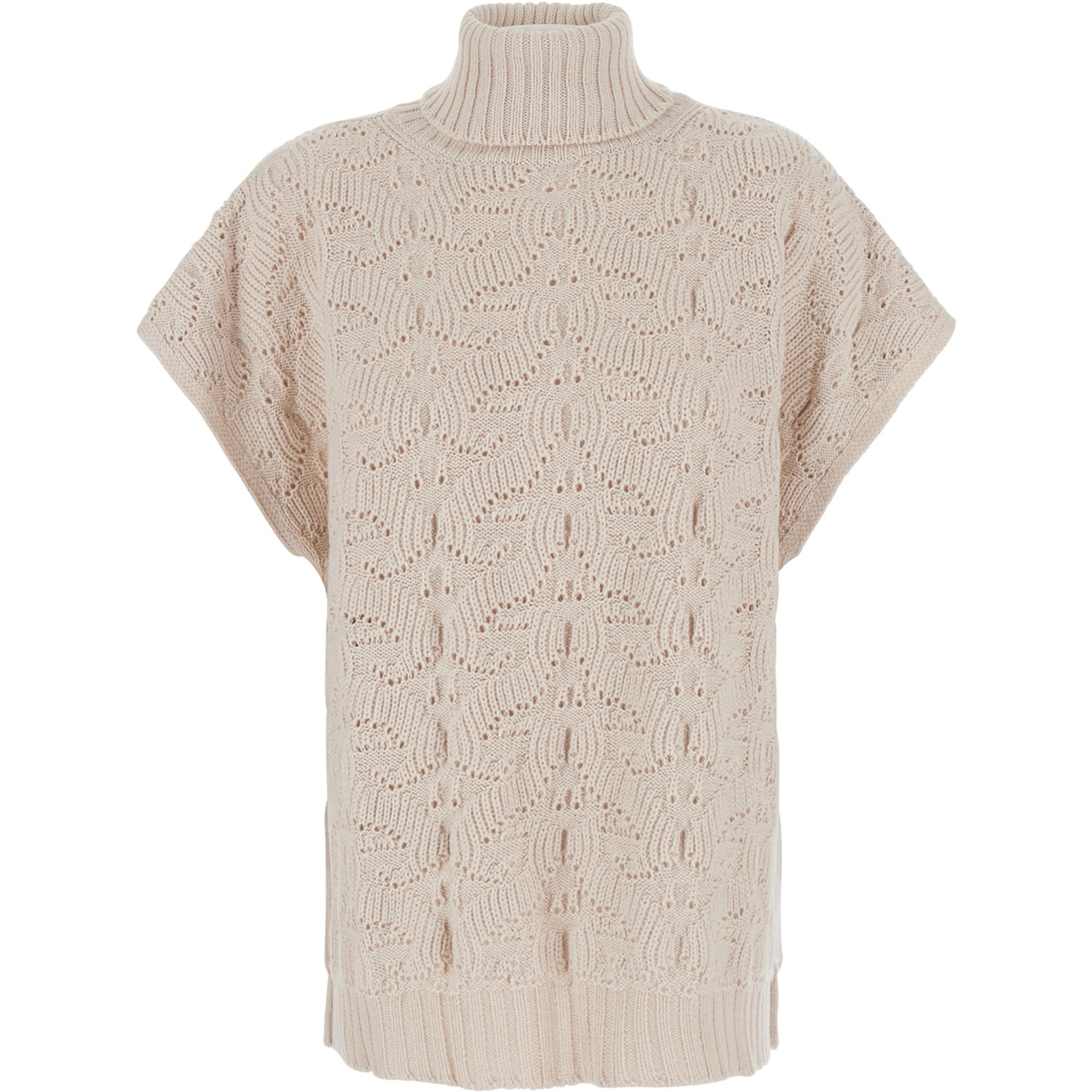 White High-neck sweater with wide short sleeves in Blend wool women