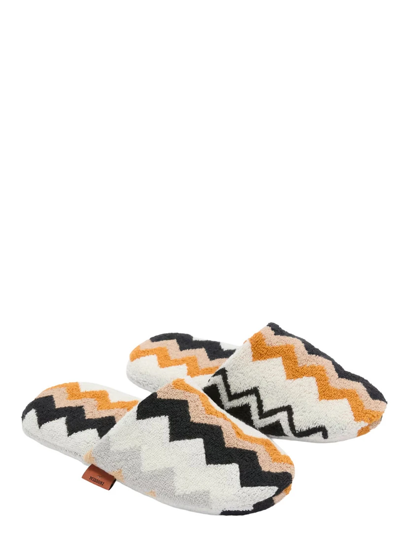 multicolor Slippers with Zig-Zag motif all-over in cotton terry home