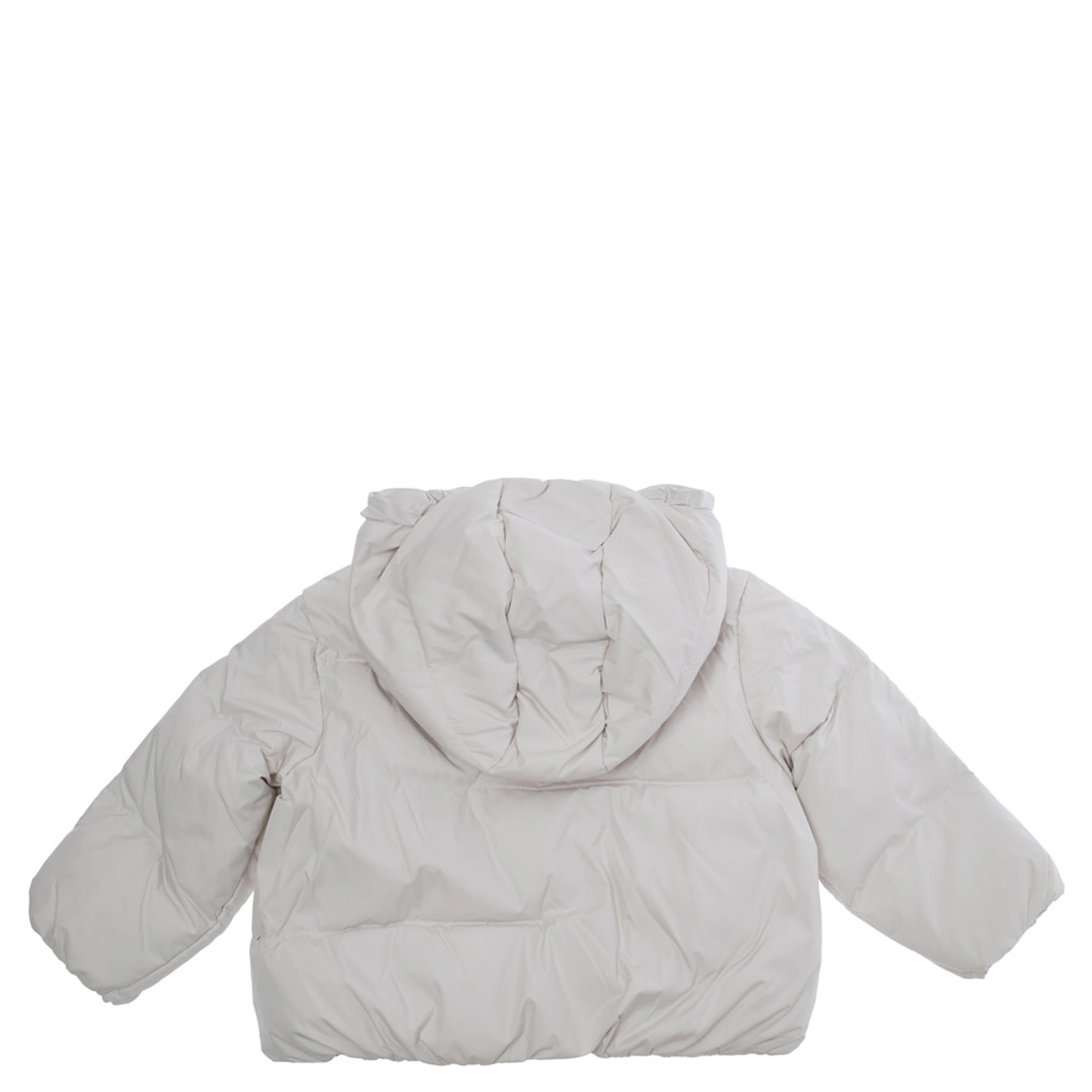 White Down jacket with fixed hood and logo patch on the front in Tech Fabric baby
