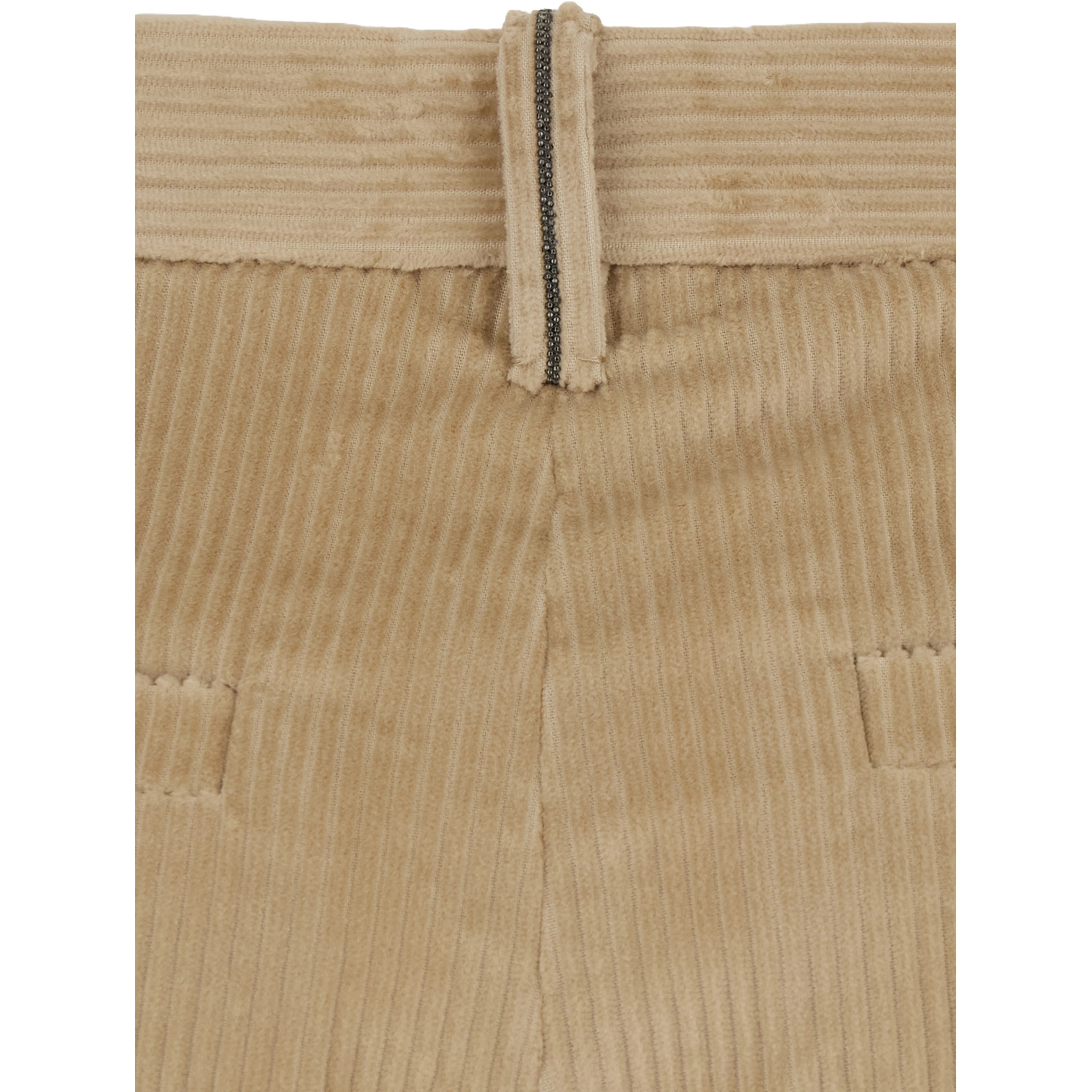 Beige High-waisted Pants with Monile on the Belt Loop and Wide Leg in Corduroy for Women
