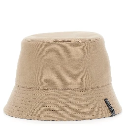 beige Hat with side Monile detail in  cotton and linen for women