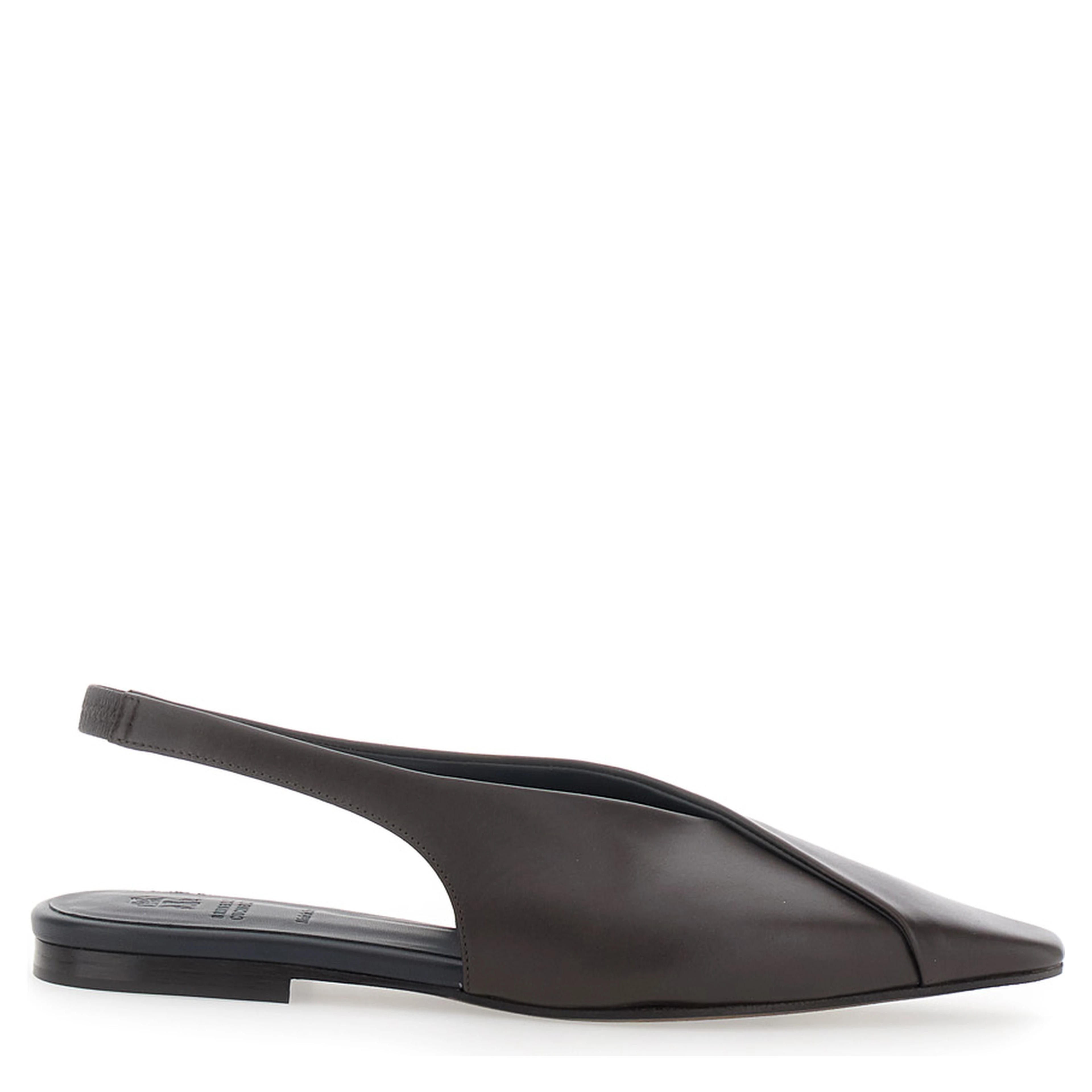 Brown Slingback Ballet Shoes with Square Toe in Leather for Women