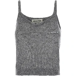 Grey Top with Brushed-effect and Logo Lettering in Mohair and Wool Blend Women