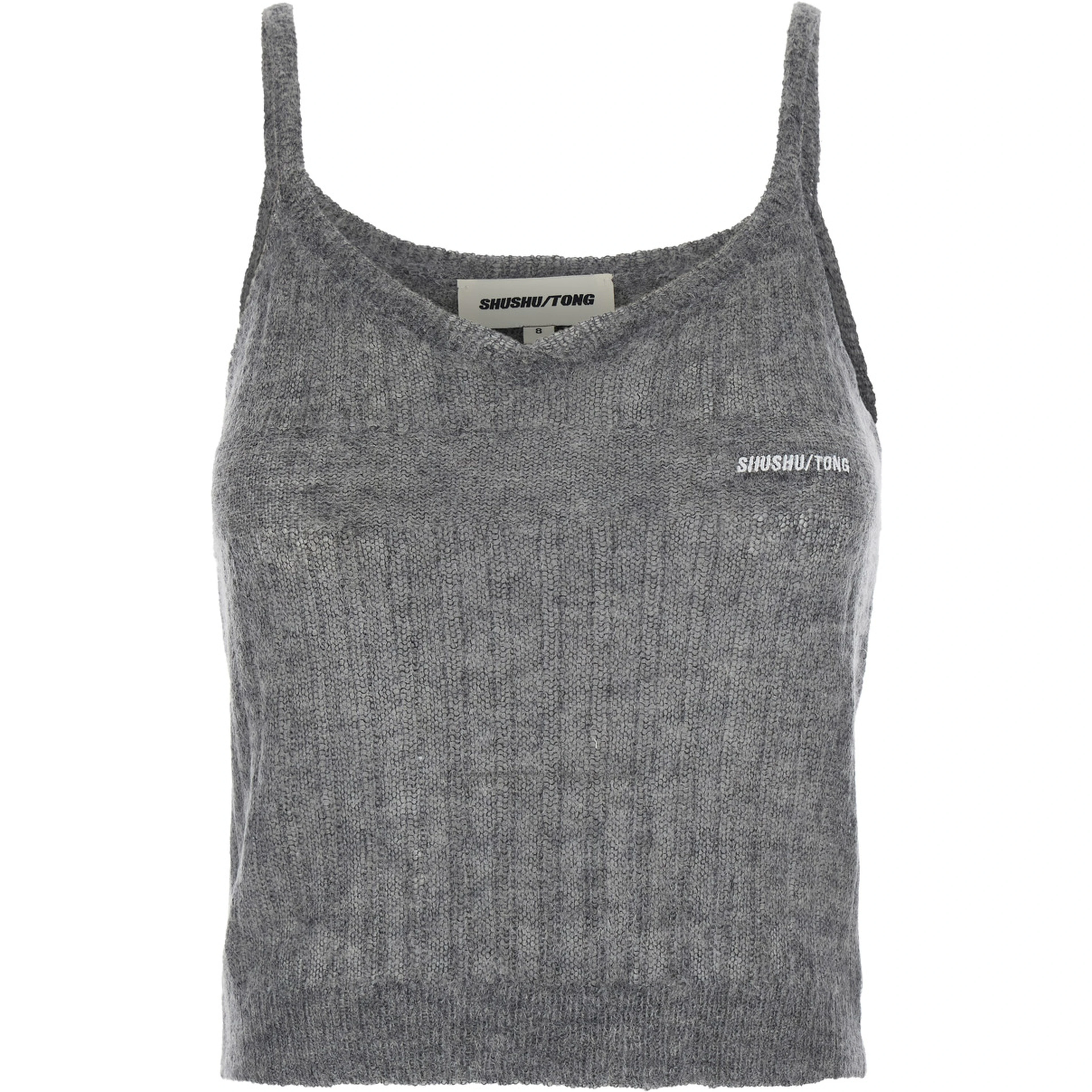 Grey Top with Brushed-effect and Logo Lettering in Mohair and Wool Blend Women