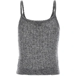 Grey Top with Brushed-effect and Logo Lettering in Mohair and Wool Blend Women