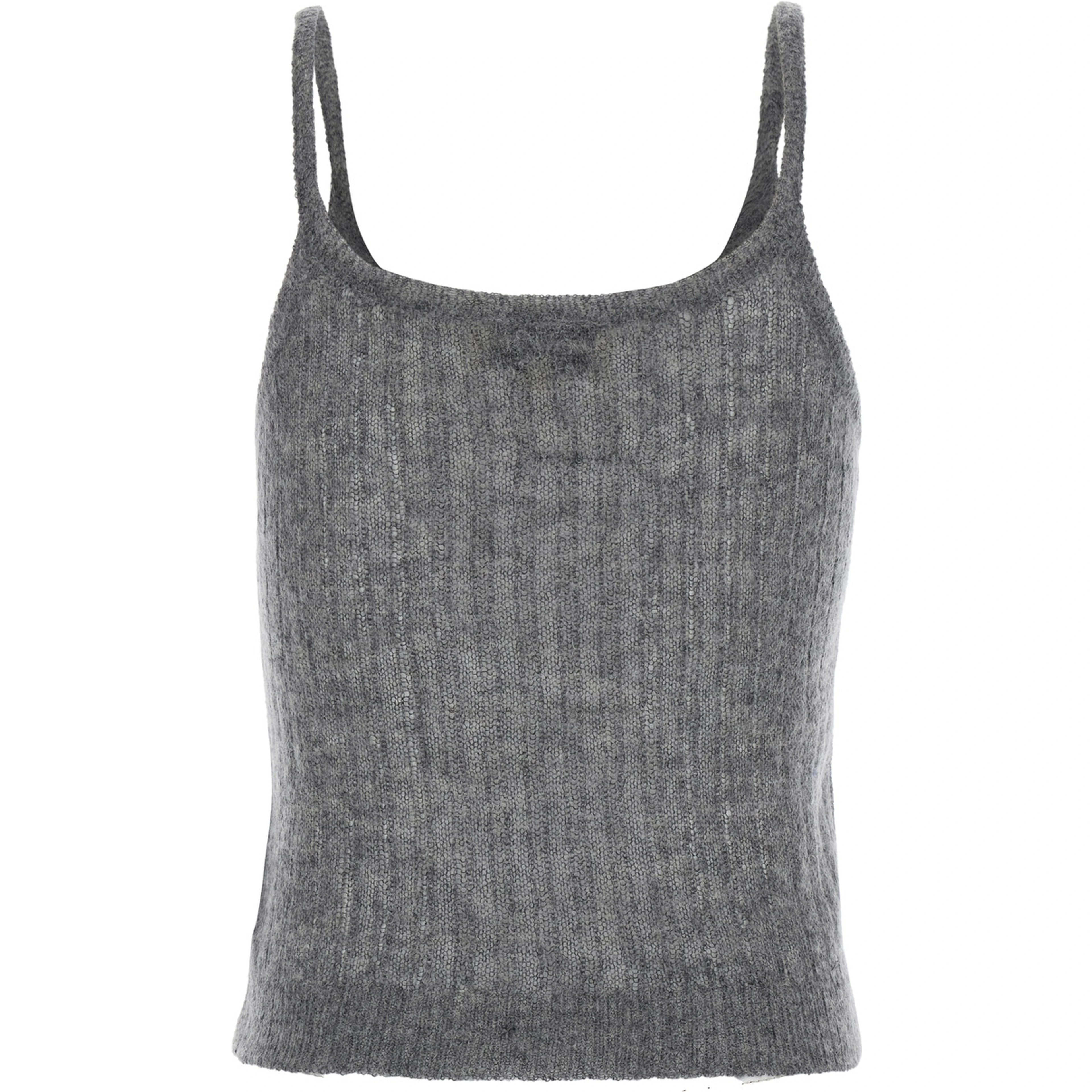 Grey Top with Brushed-effect and Logo Lettering in Mohair and Wool Blend Women