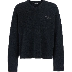 Black sweater with round neck and long sleeves in cotton for men