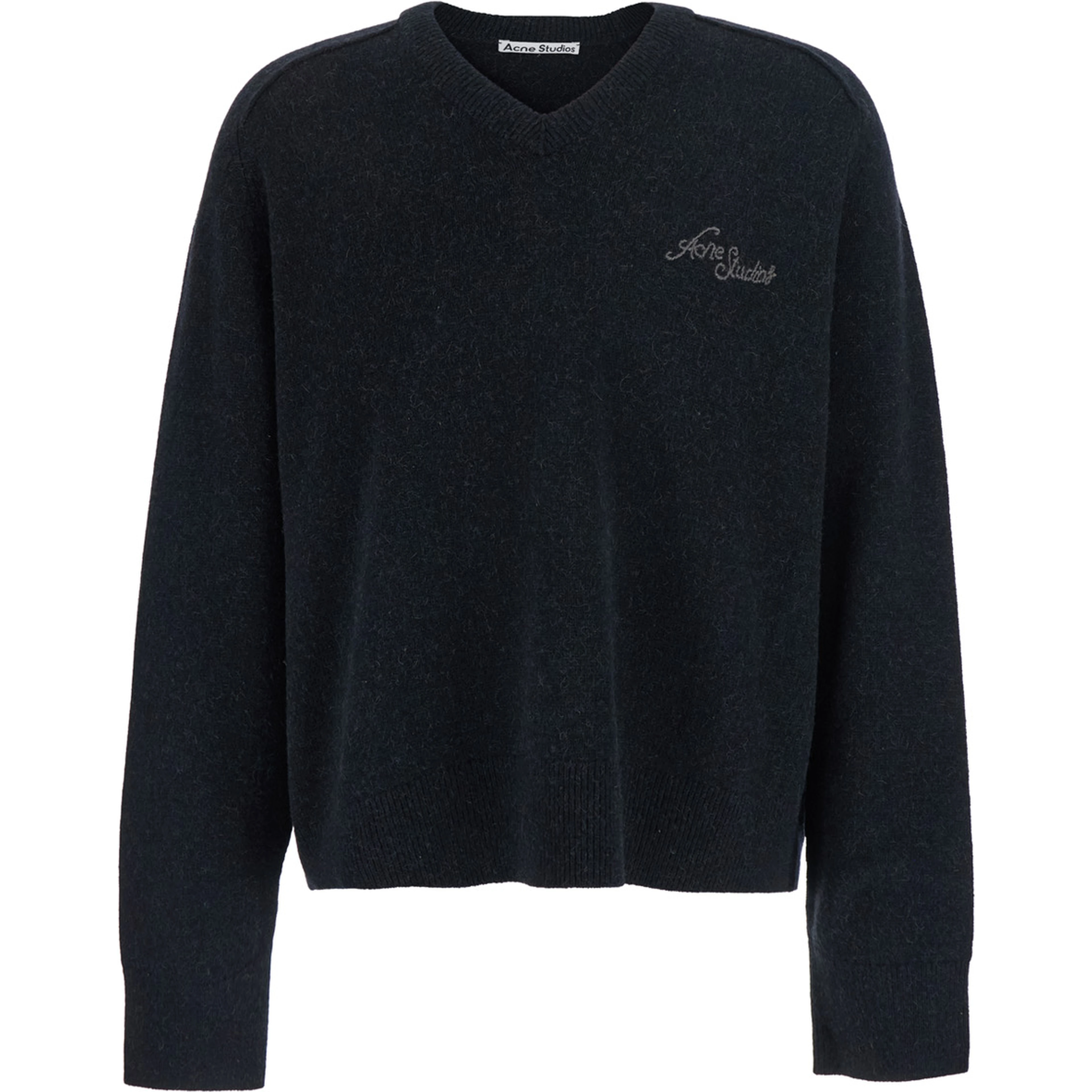 Black sweater with round neck and long sleeves in cotton for men