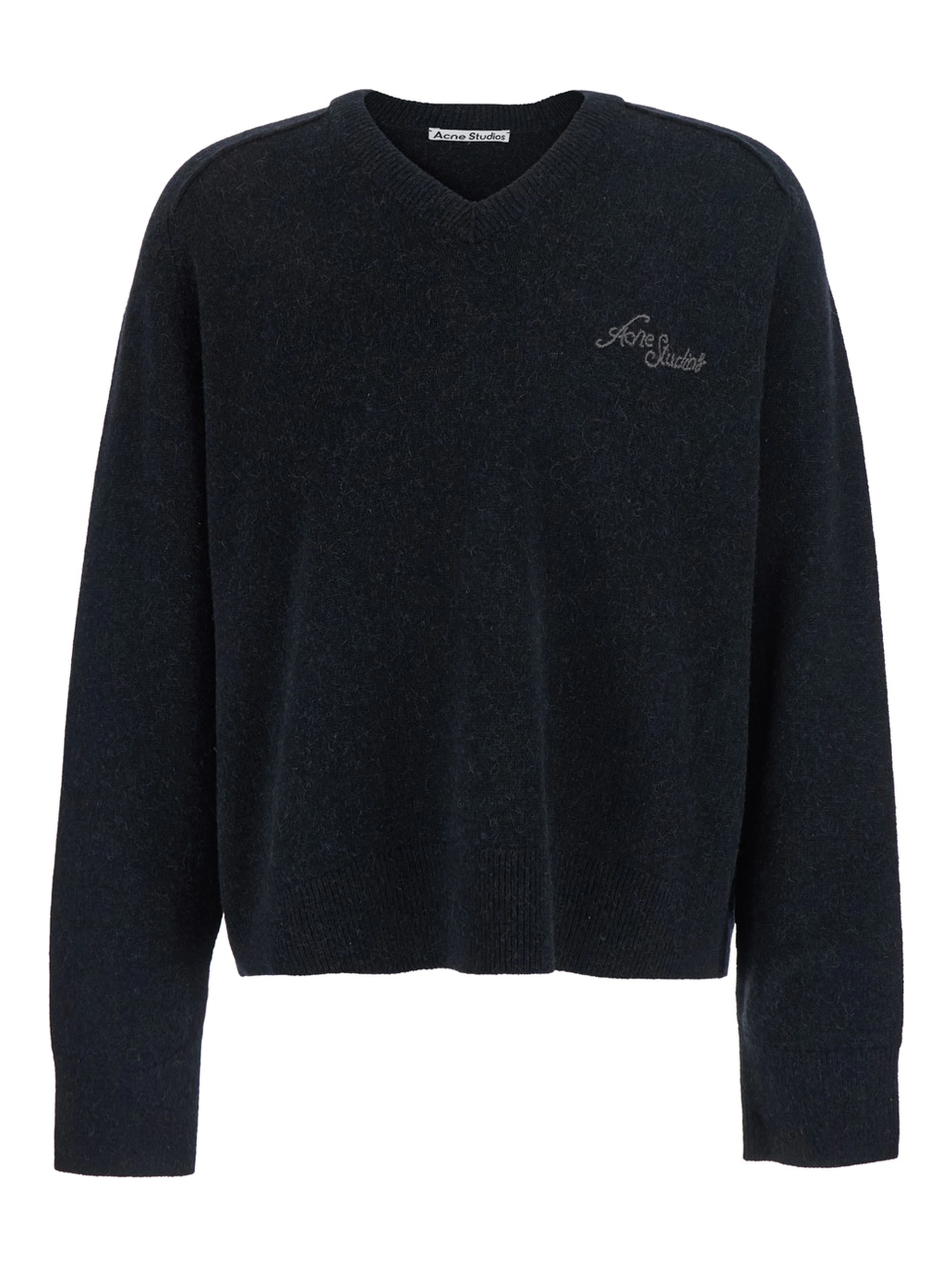 Black sweater with round neck and long sleeves in cotton for men