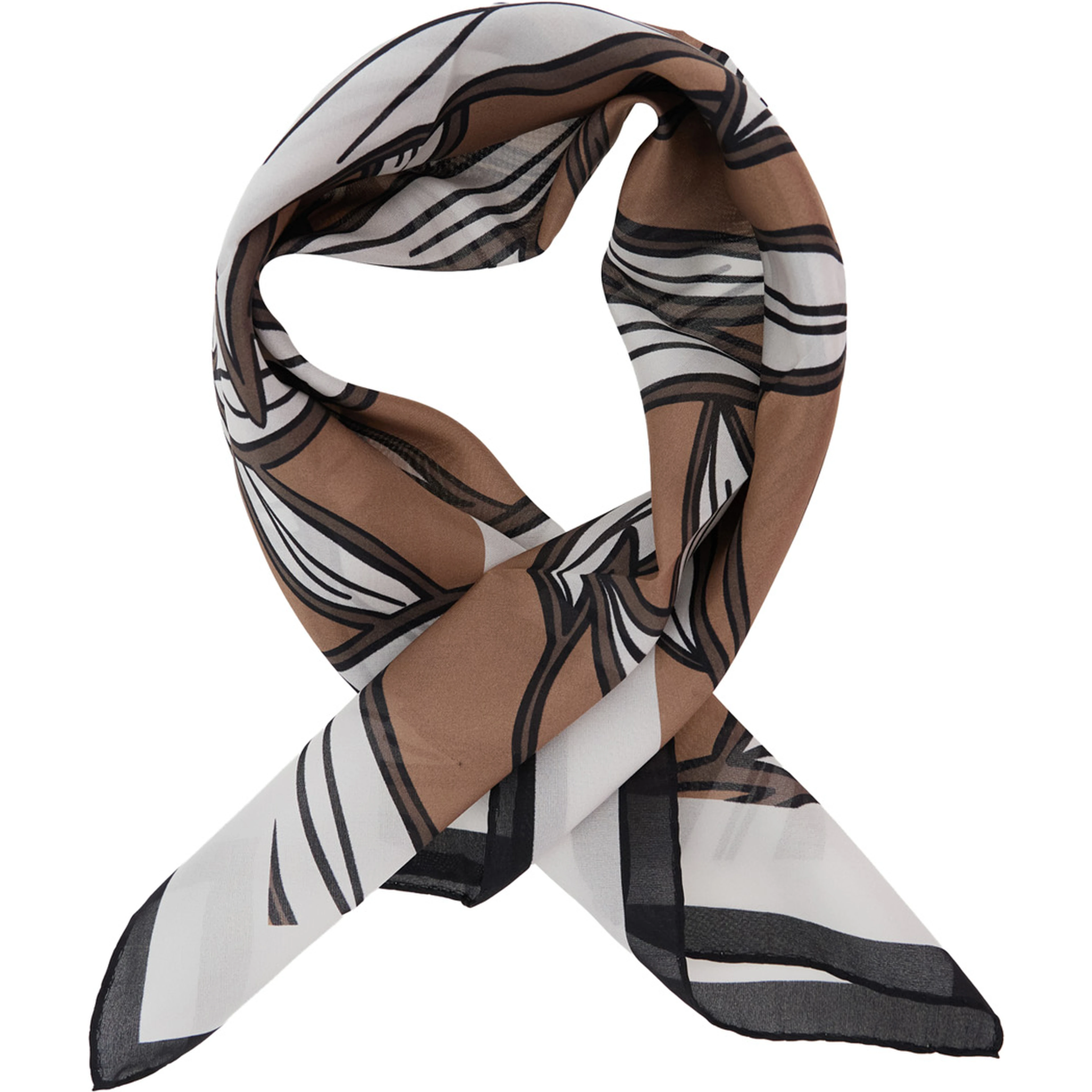 Brown scarf with all-over print in silk for women