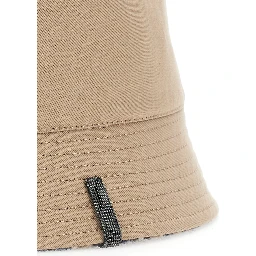 beige Hat with side Monile detail in  cotton and linen for women