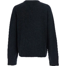Black sweater with round neck and long sleeves in cotton for men