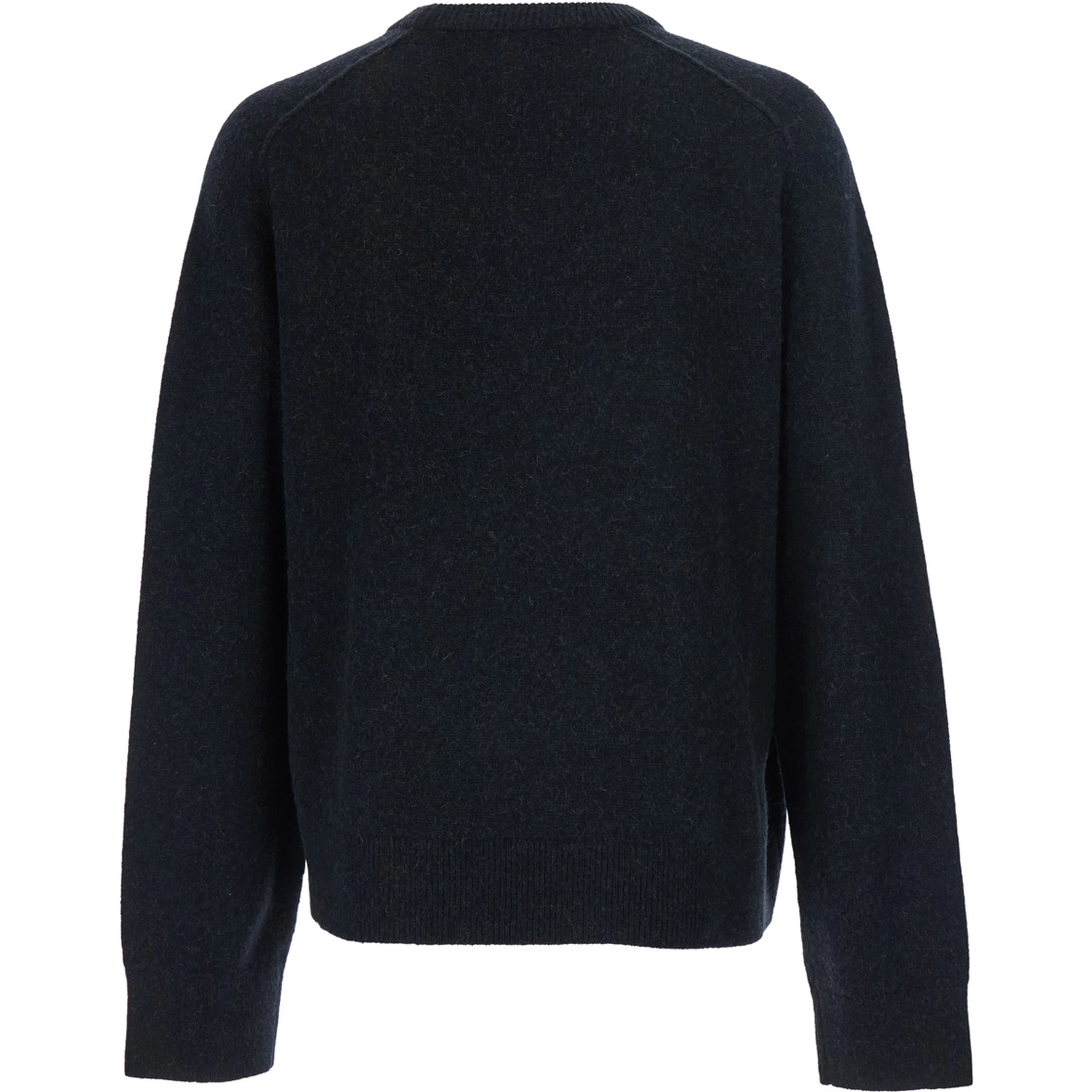 Black sweater with round neck and long sleeves in cotton for men