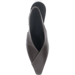 Brown Slingback Ballet Shoes with Square Toe in Leather for Women