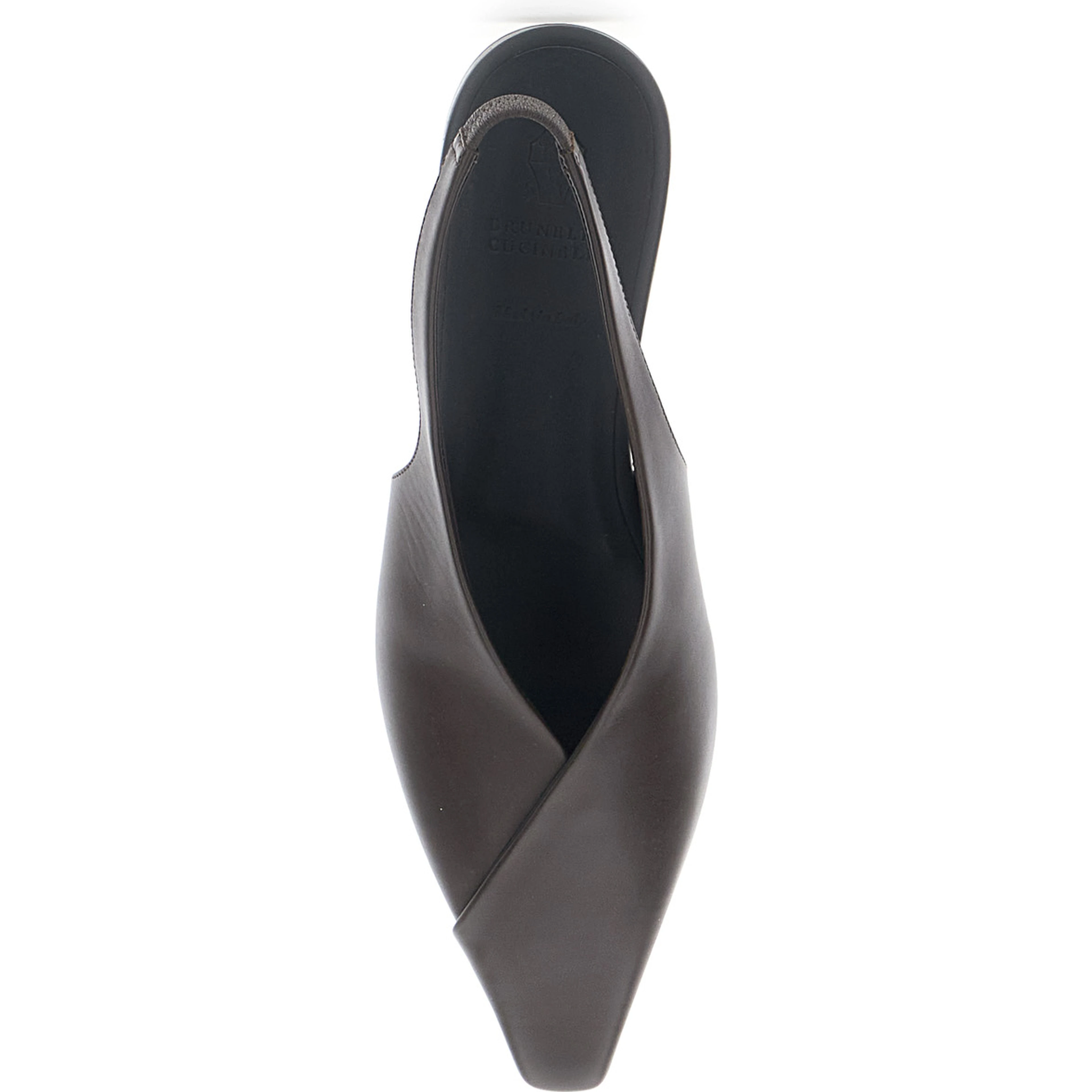 Brown Slingback Ballet Shoes with Square Toe in Leather for Women