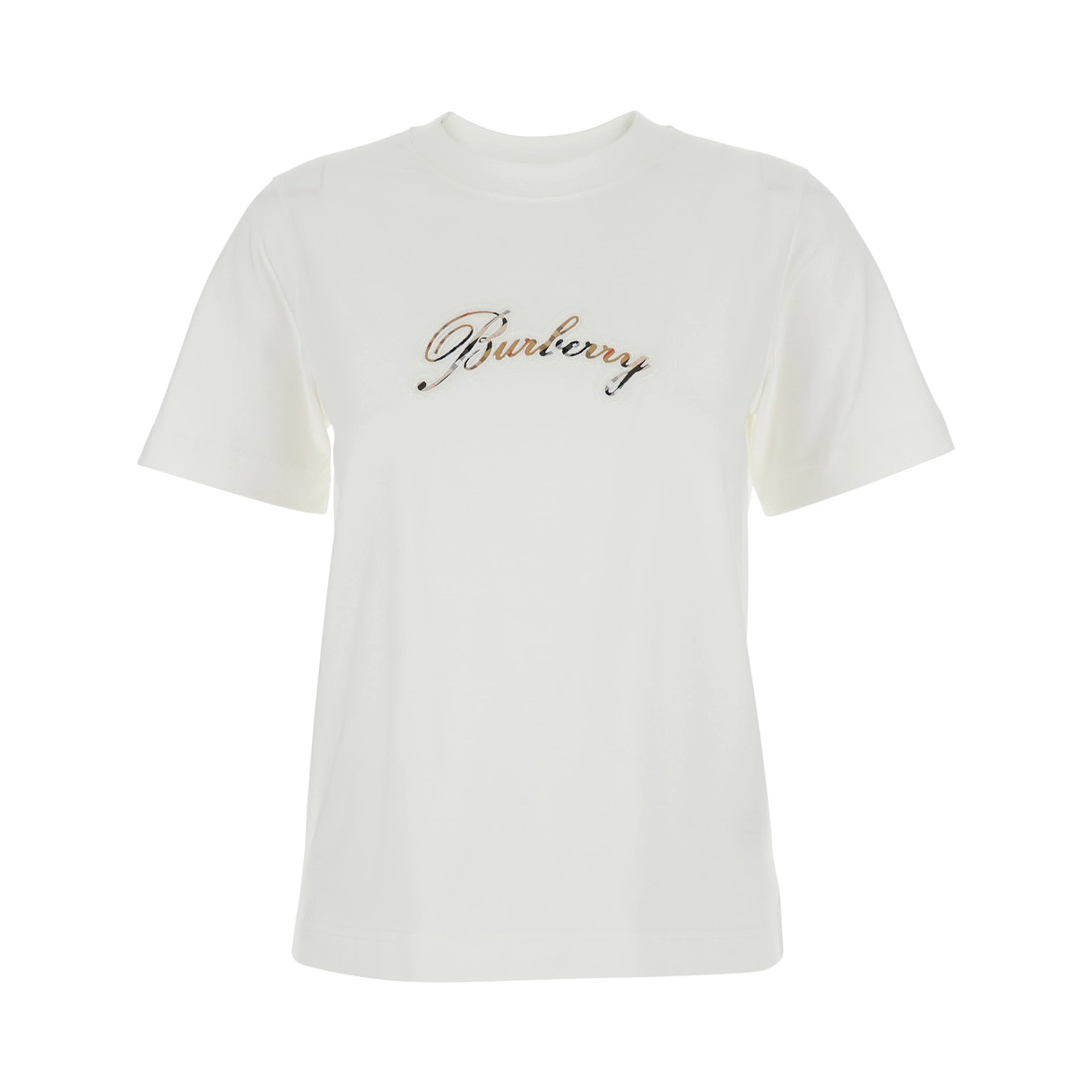 White Crew Neck T-Shirt with Logo Lettering on the Front in Cotton for Women