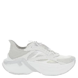 F-Light White Sneaker Low Top with FF Motif on the Side and Chunky Sole in Mesh and Leather for Women