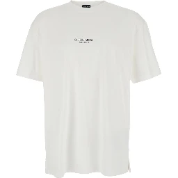 White Crew Neck T-Shirt with Logo Lettering on the Front in Cotton for Men