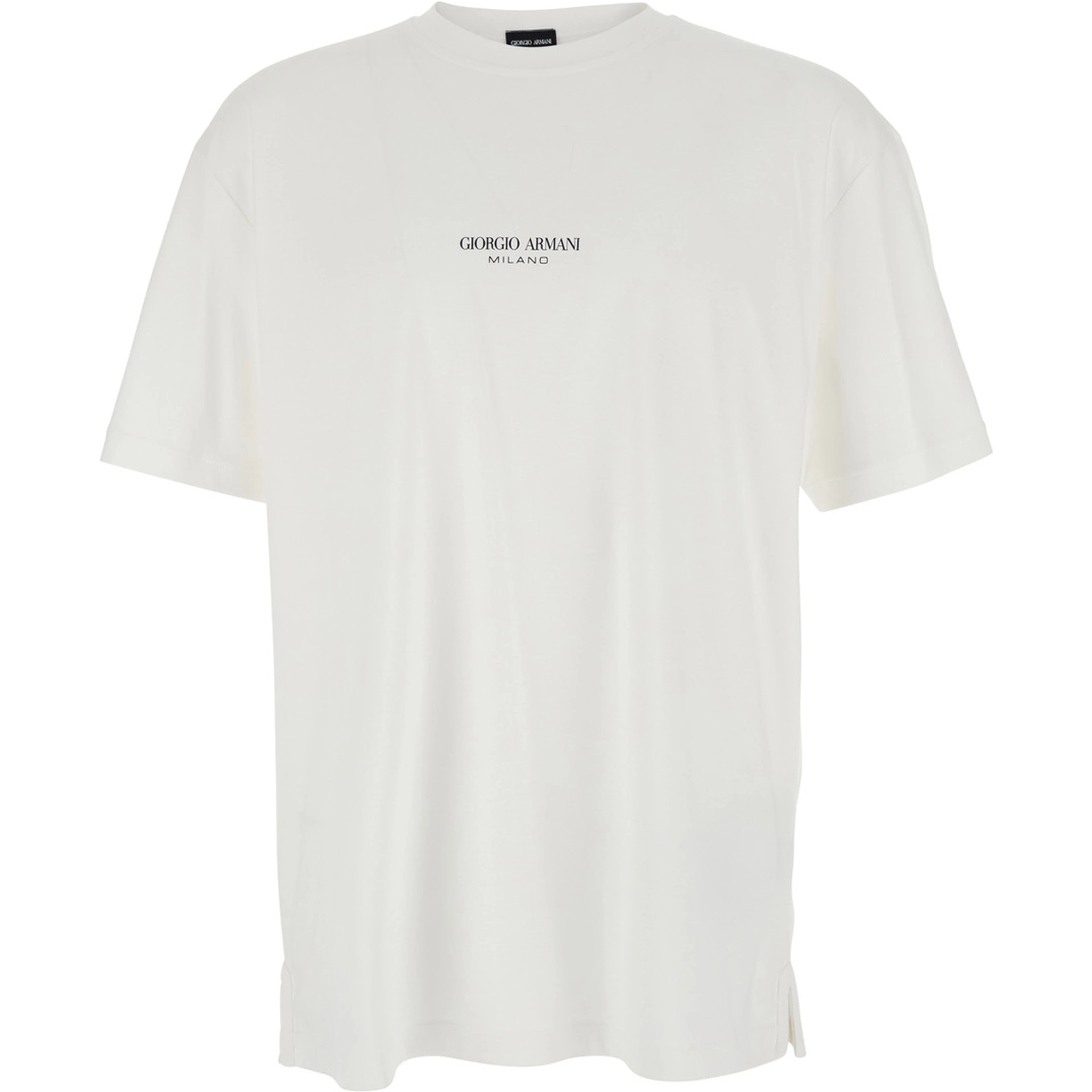 White Crew Neck T-Shirt with Logo Lettering on the Front in Cotton for Men