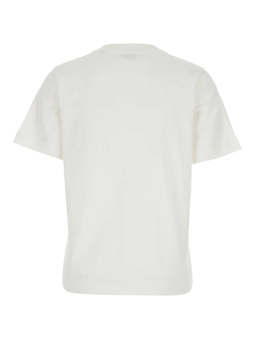 White Crew Neck T-Shirt with Logo Lettering on the Front in Cotton for Women