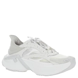 F-Light White Sneaker Low Top with FF Motif on the Side and Chunky Sole in Mesh and Leather for Women