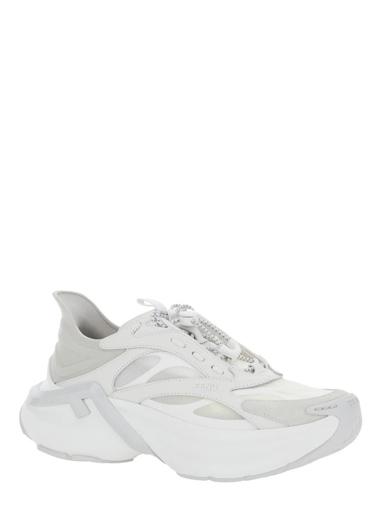 F-Light White Sneaker Low Top with FF Motif on the Side and Chunky Sole in Mesh and Leather for Women alternative