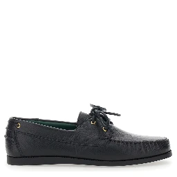 Black Loafers with Almond Toe and Laces with Bow on the Front in Leather Man