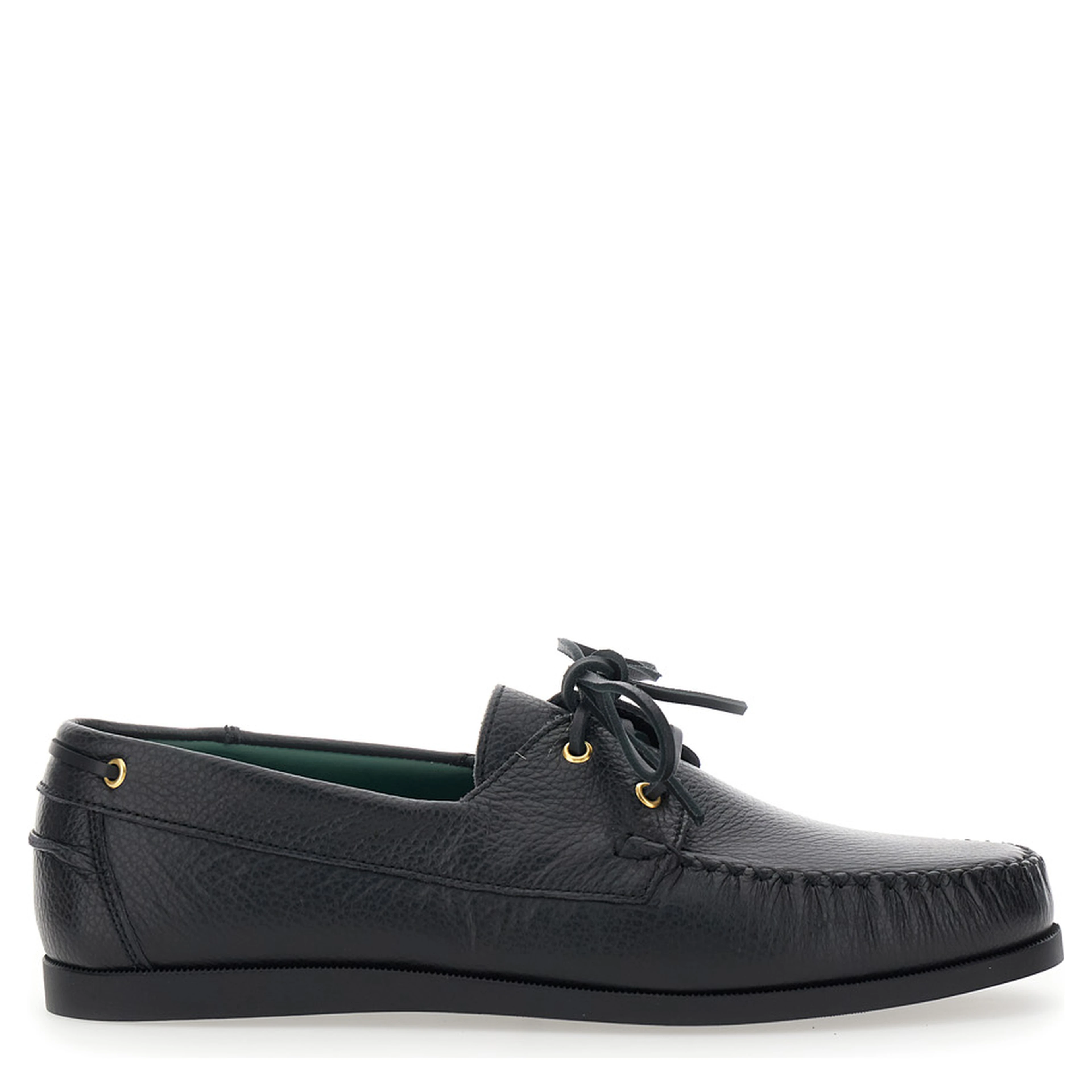 Black Loafers with Almond Toe and Laces with Bow on the Front in Leather Man