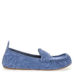 Blue Loafers with Almond Toe and Pull-Tab at the Heel in Suede Woman