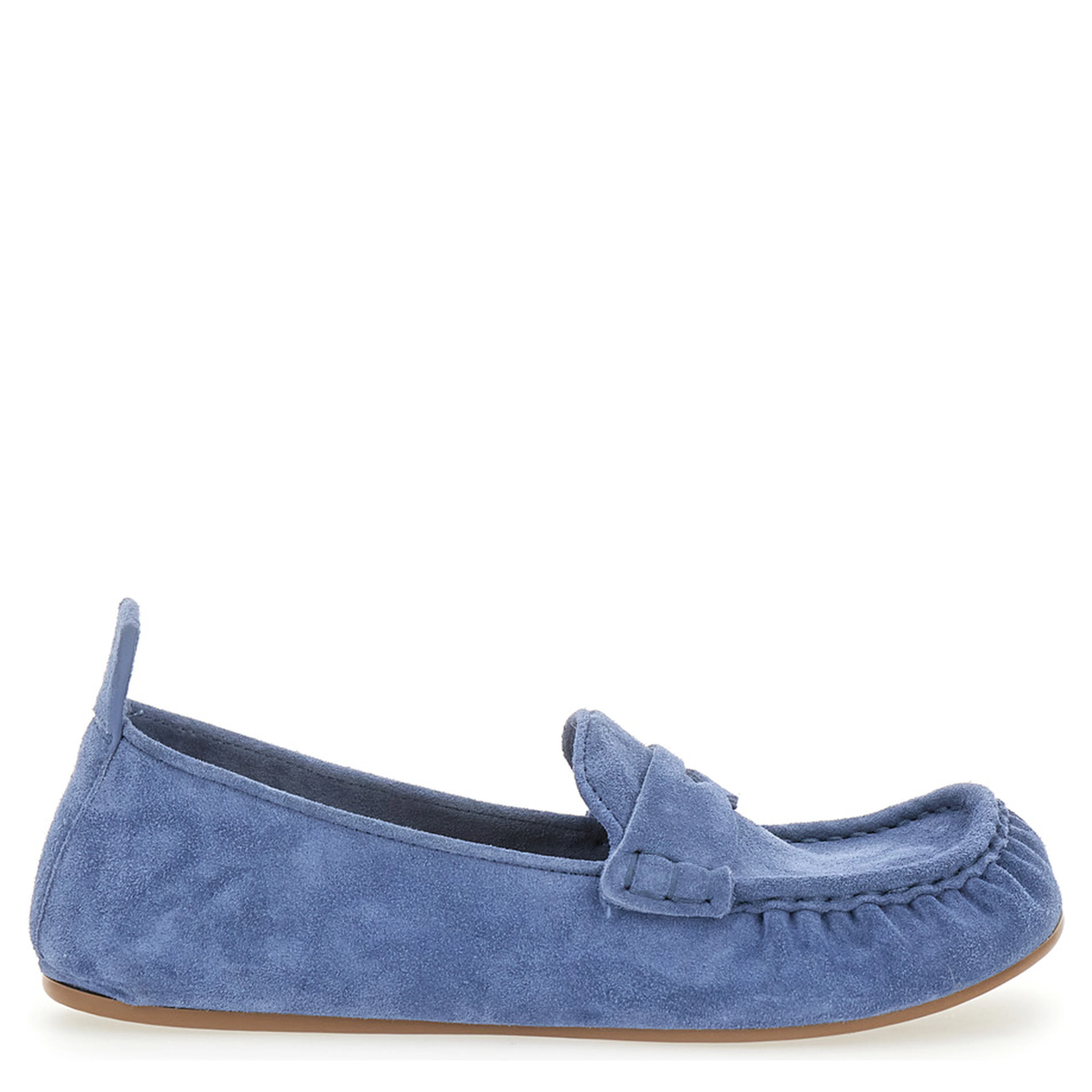 Blue Loafers with Almond Toe and Pull-Tab at the Heel in Suede Woman