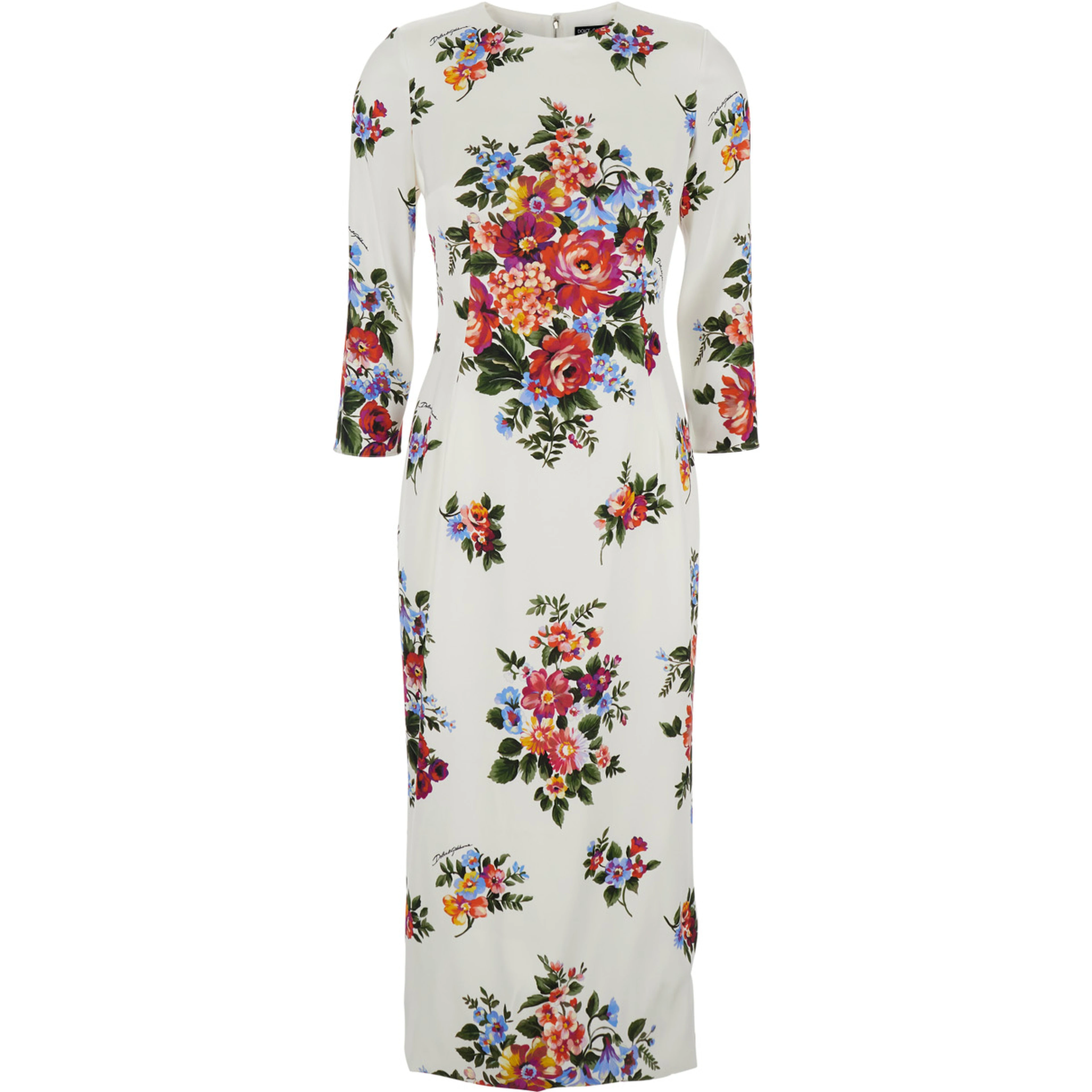 white midi Dress with all-over floral print in silk for women