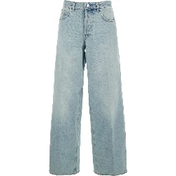 Blue Jeans with Belt Loops and Logo Patch on the Back in Denim Woman