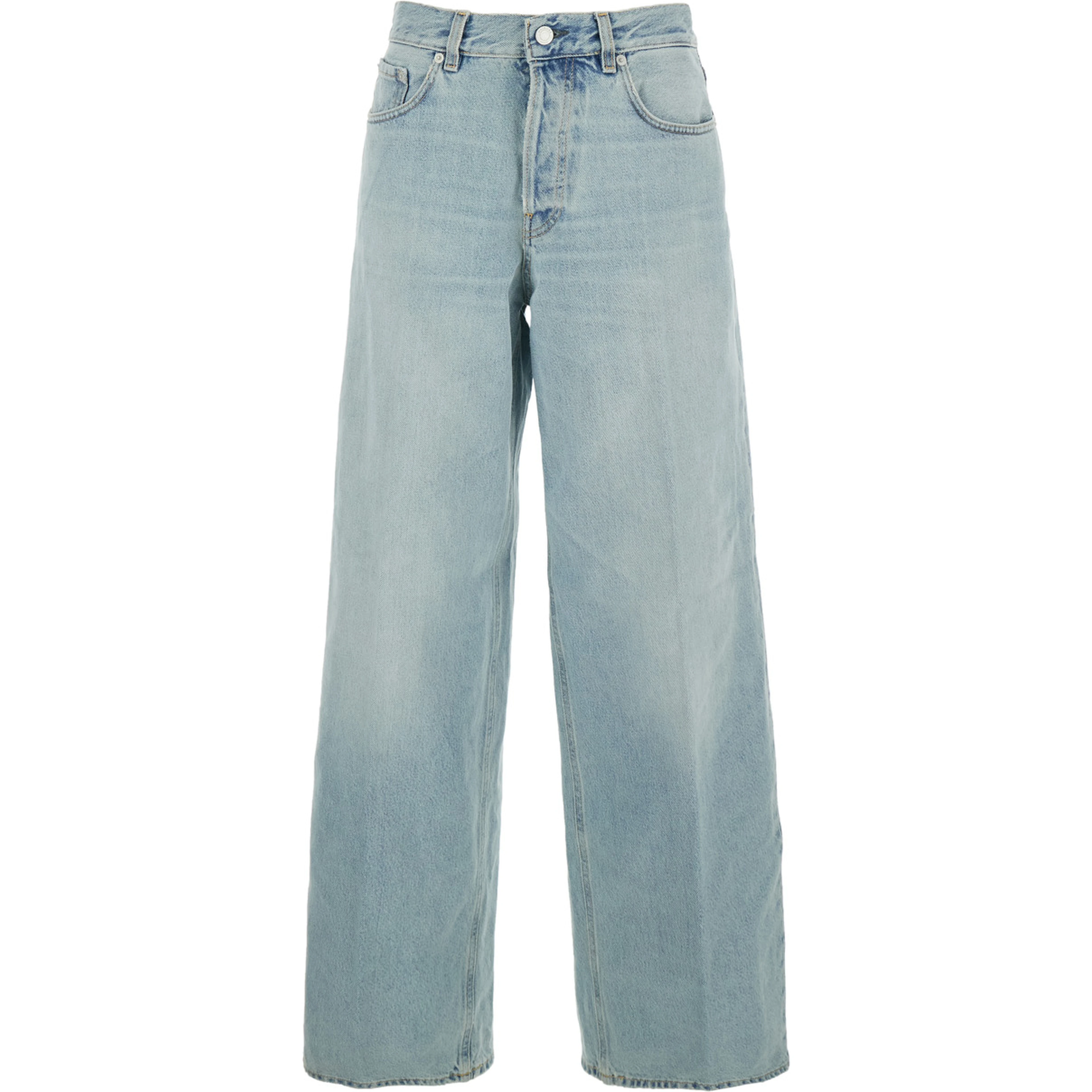 Blue Jeans with Belt Loops and Logo Patch on the Back in Denim Woman
