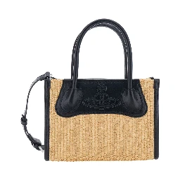 Troy Beige Small Handbag with Logo Orb Embossed on the Front and Raffia Effect in Cotton Blend for Women