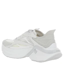 F-Light White Sneaker Low Top with FF Motif on the Side and Chunky Sole in Mesh and Leather for Women