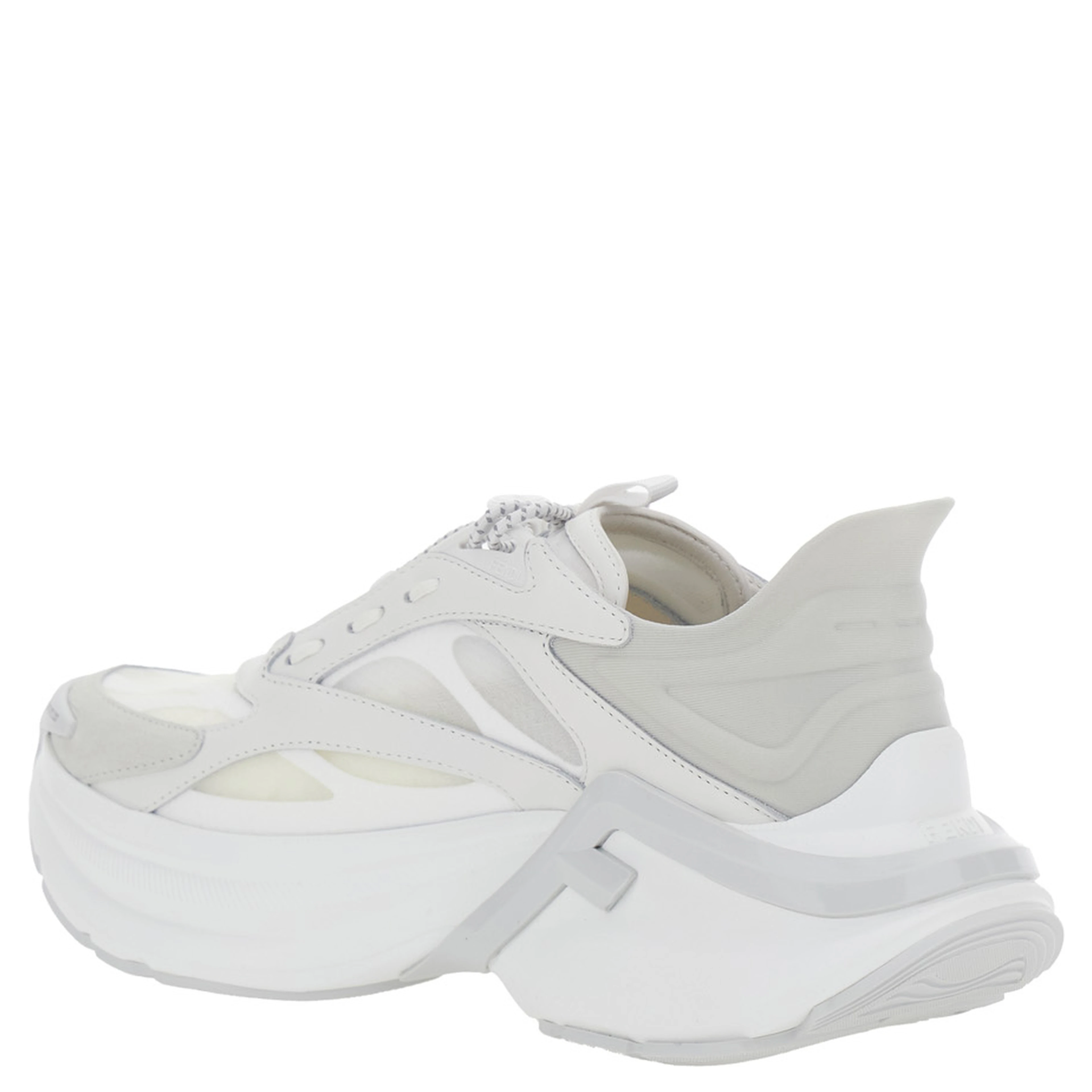 F-Light White Sneaker Low Top with FF Motif on the Side and Chunky Sole in Mesh and Leather for Women
