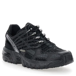 Black Low Top Sneakers with drawstring closure and logo lettering on the side in tech fabric unisex