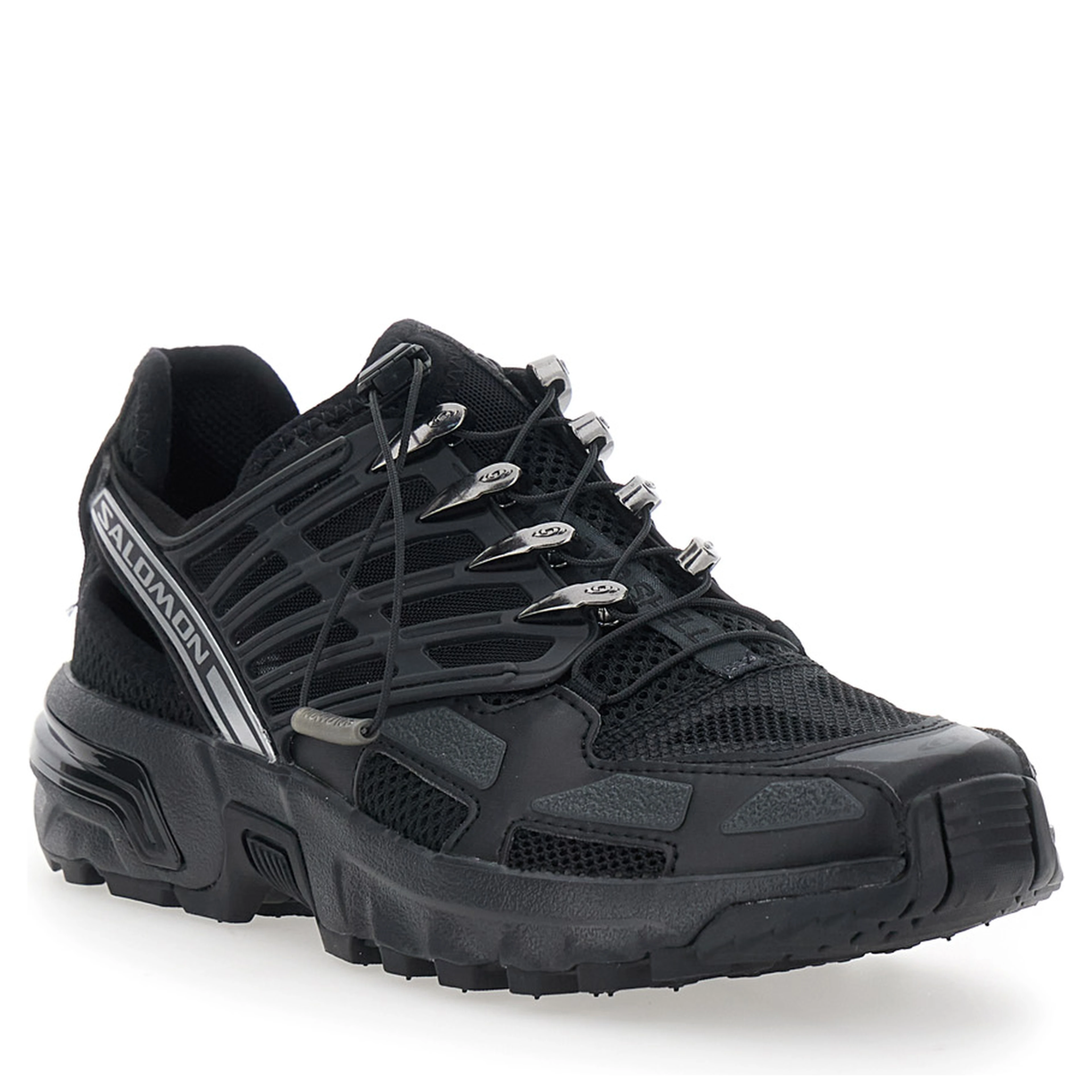 Black Low Top Sneakers with drawstring closure and logo lettering on the side in tech fabric unisex