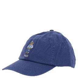 Blue Baseball Cap with Bear Embroidery in Cotton for Men