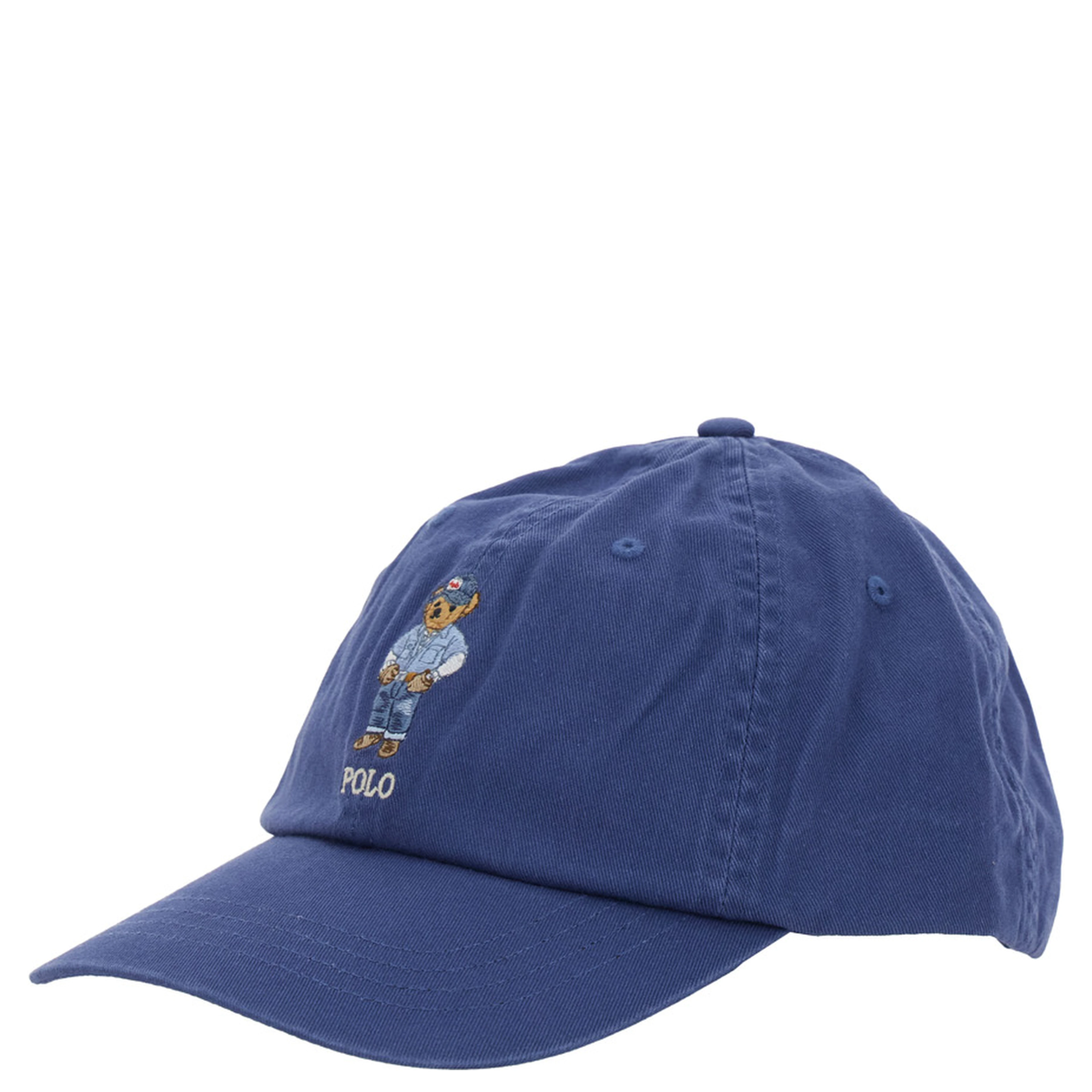 Blue Baseball Cap with Bear Embroidery in Cotton for Men