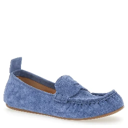 Blue Loafers with Almond Toe and Pull-Tab at the Heel in Suede Woman