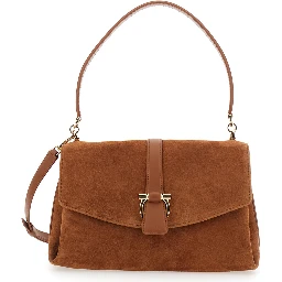 Brown Crossbody bag with Adjustable and Removable Strap and Closure with Gancini Plaque in Suede for Women