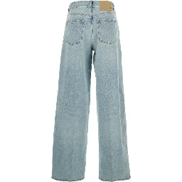 Blue Jeans with Belt Loops and Logo Patch on the Back in Denim Woman