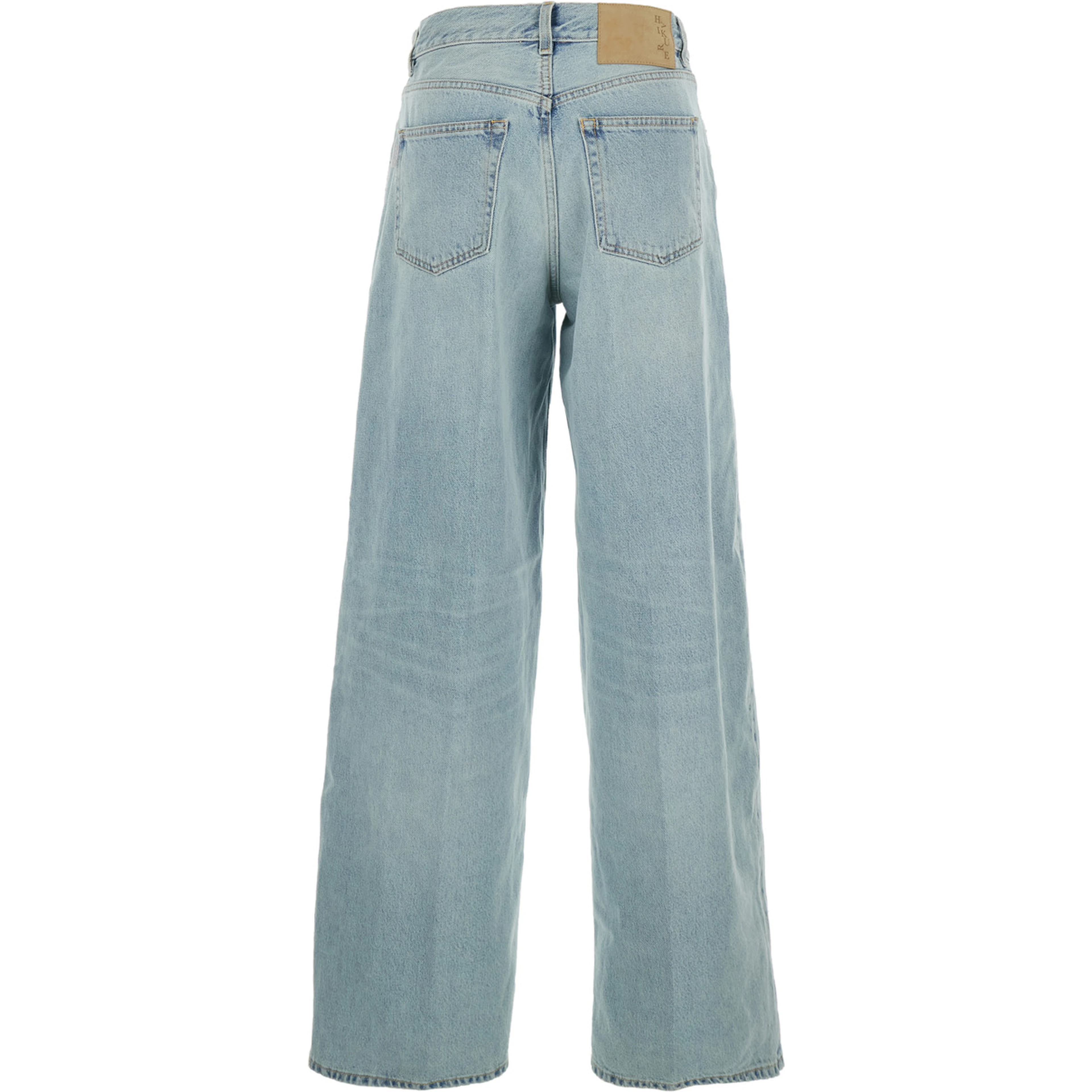Blue Jeans with Belt Loops and Logo Patch on the Back in Denim Woman