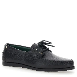 Black Loafers with Almond Toe and Laces with Bow on the Front in Leather Man