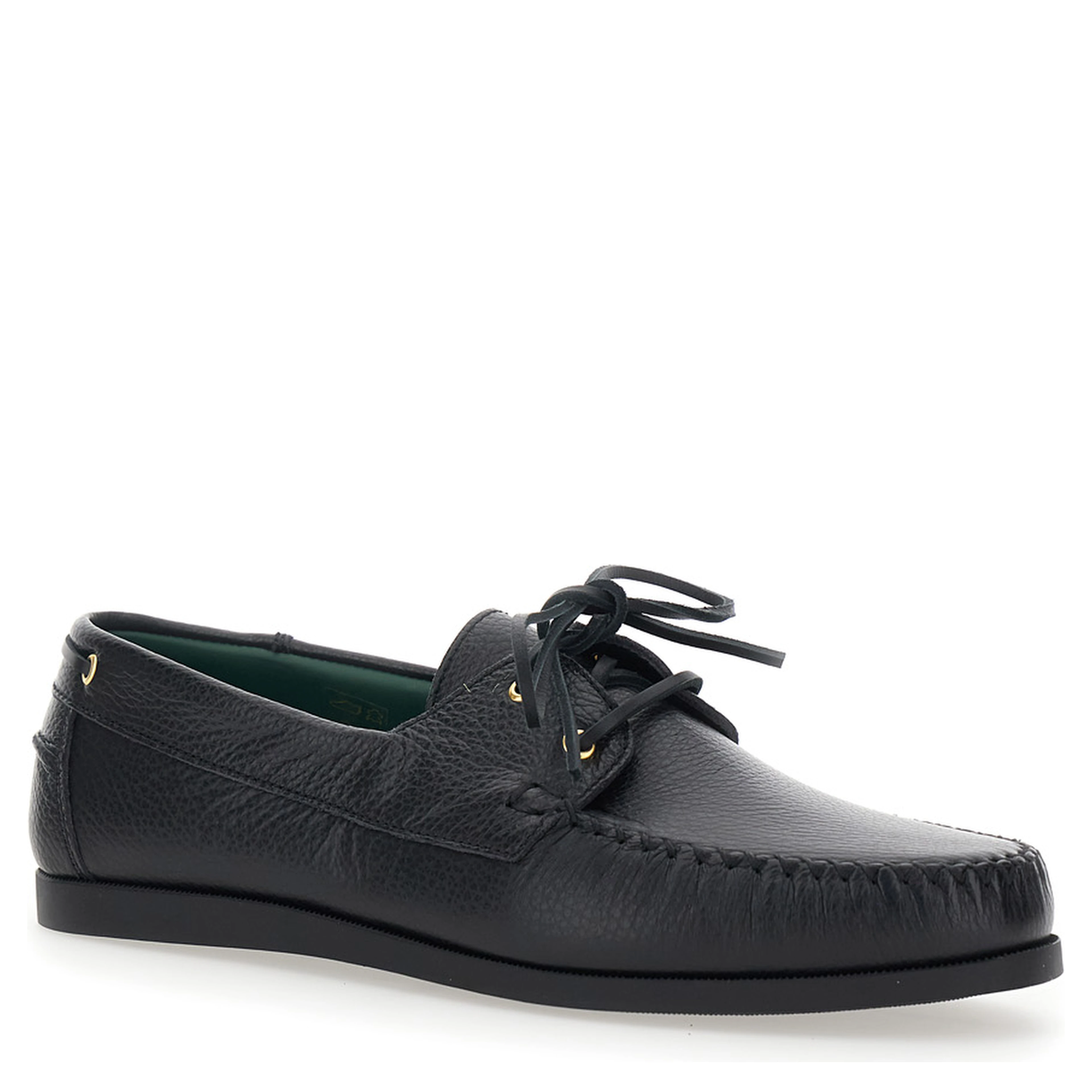 Black Loafers with Almond Toe and Laces with Bow on the Front in Leather Man
