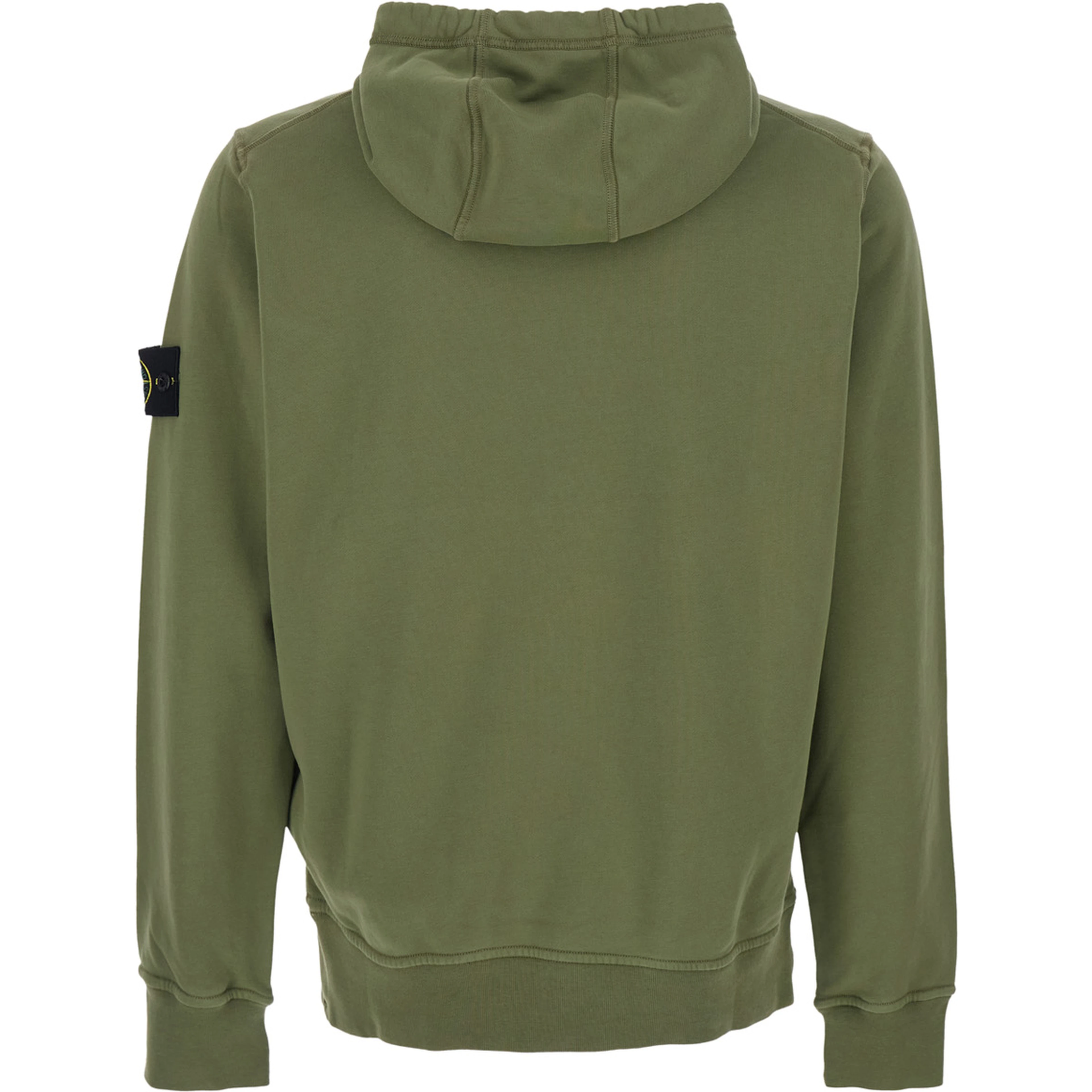 Green Hoodie with Drawstring and Logo Patch on Sleeve in Cotton Men