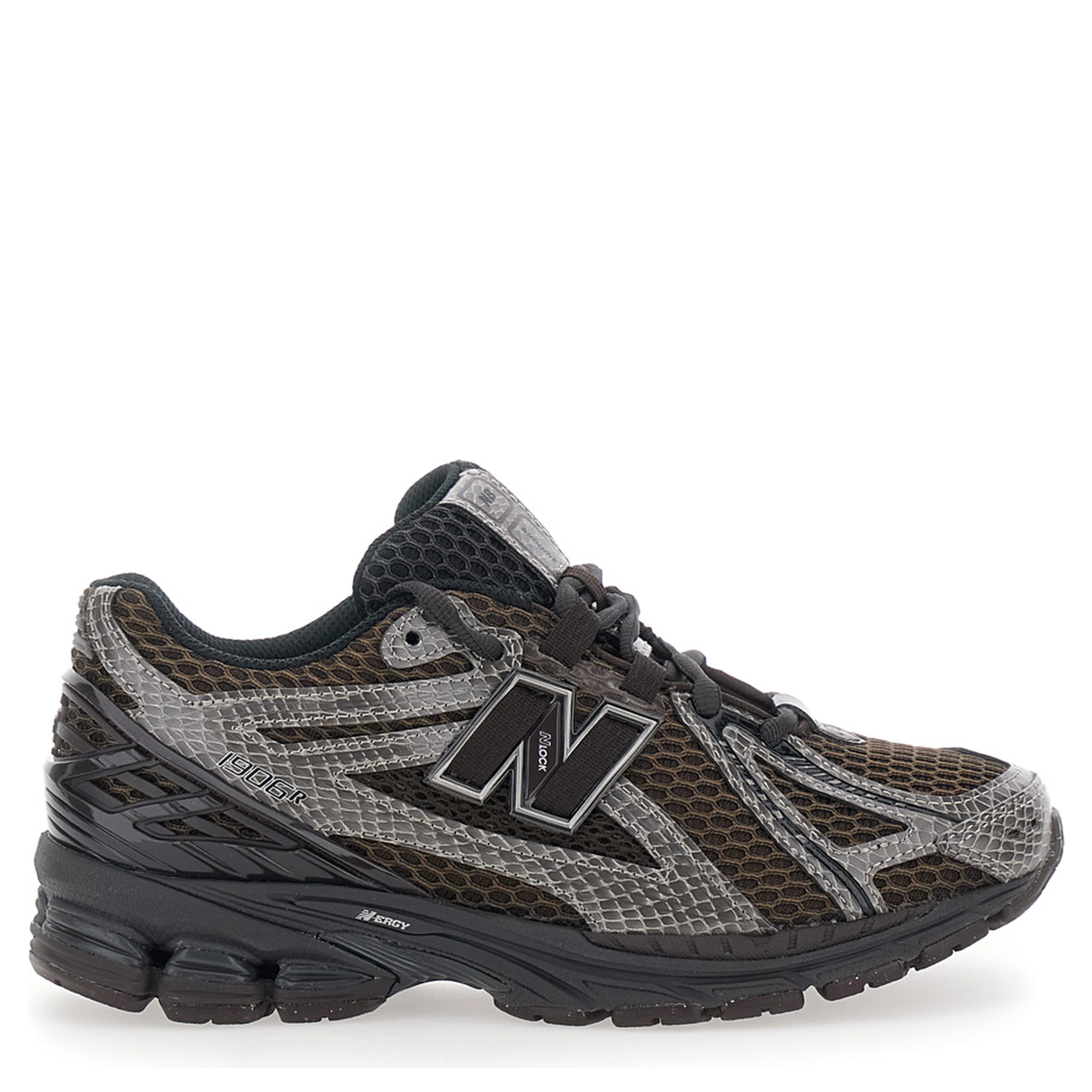 1906R Brown Sneakers with Mesh Details and Rubber Sole in Leather and Fabric Women