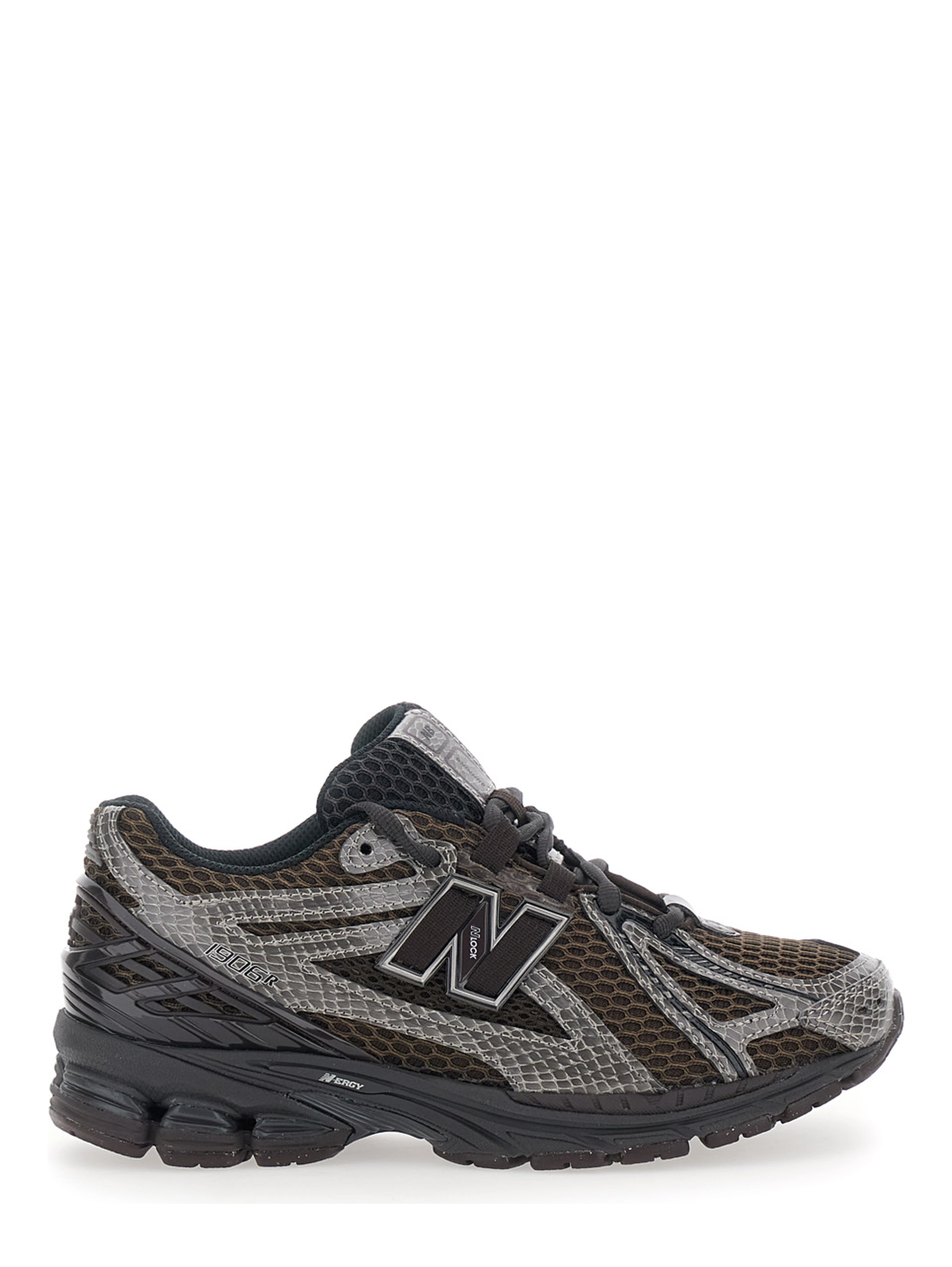 1906R Brown Sneakers with Mesh Details and Rubber Sole in Leather and Fabric Women